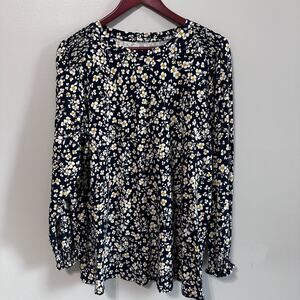 J. Jill Womens Smocked Tunic Long Sleeve Size Large Floral